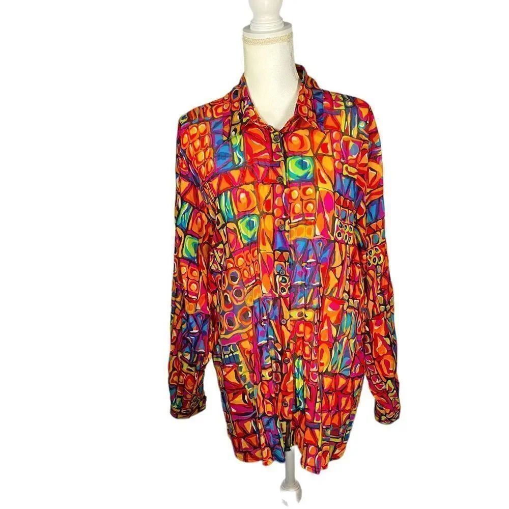 80’s Elisabeth by Liz Claiborne Lightweight Multi-colored Flowy Blouse Size 18